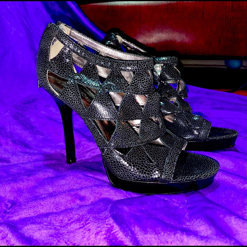 Black Calvin Klein open toe ankle boots
